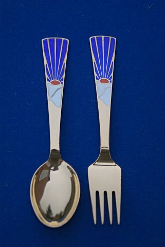 A. Michelsen Christmas spoon and Christmas fork 1995 in gilded sterling silver