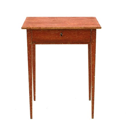 Small red lamp desk with drawer. Sweden around 
1840.