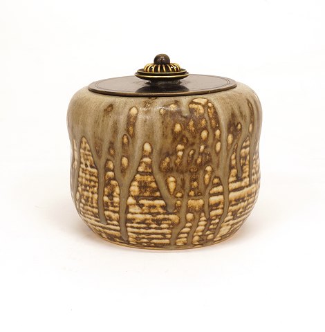Carl Halier, Royal Copenhagen, stone pot with 
brass coating