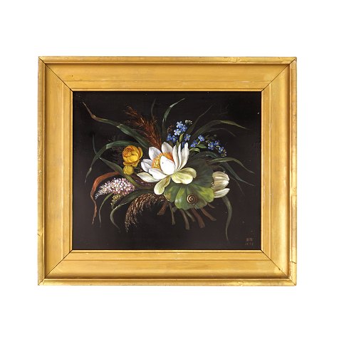 Stilleben, flowers, oil on metal plate
Signed and dated 1878