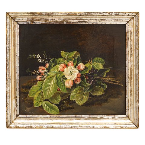 Stilleben mit Blumen. Öl auf Leinen. Signiert "V. 
Öygaard". 2. Hälfte des 19. Jahrhunderts