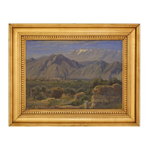 Thorald Læssøe, 1816-1878, zugeschrieben, Öl auf 
Leinen. Italienisches Dorf um 1850. Lichtmasse: 
33x46cm. Mit Rahmen: 48x61cm