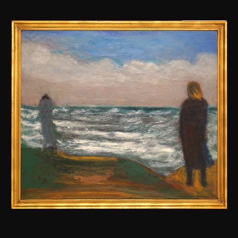 Jens Søndergaard, 1895-1957, Öl auf Leinen. 
"Sturm. Das Meer". Signiert und datiert 1947-53. 
Ausgestellt: Künstlerverband, Oslo 1949. 
Lichtmasse: 116x134cm. Mit Rahmen: 130x148cm