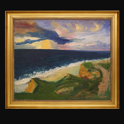 Jens Søndergaard, 1895-1957, oil on canvas. 
"Sunset". Signed. Visible size: 99x118cm. With 
frame: 121x140cm
