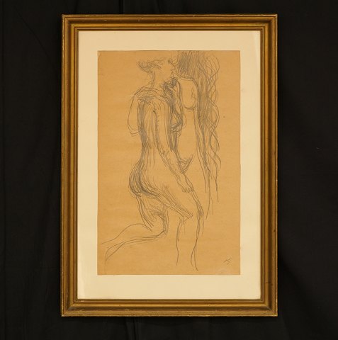 Harald Giersing, 1881-1927: "Zwei Frauen", 
Zeichnung. Signiert mit Monogramm. Lichtmasse: 
47x29cm. Mit Rahmen: 61x43cm