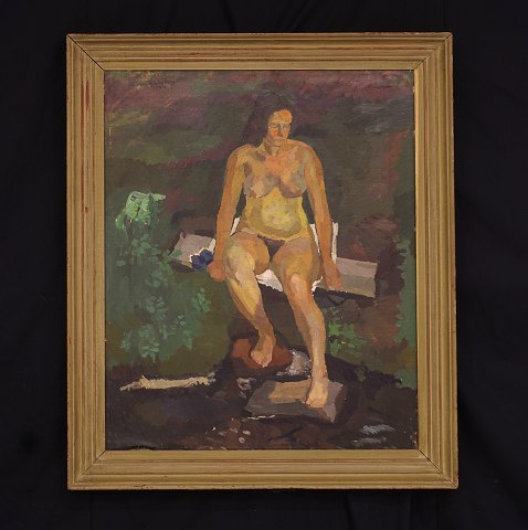 Sven Ljungberg, 1913-2010, Schweden: Nackte Frau 
in einem Garten. Signiert und datiert 1942. 
Lichtmasse: 76x60cm. Mit Rahmen: 92x76cm