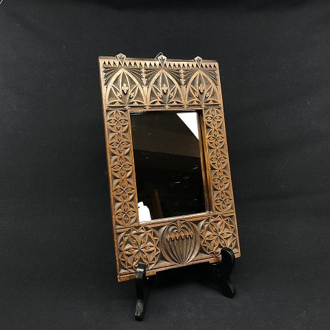 Shaving mirror with hardanger carvings
