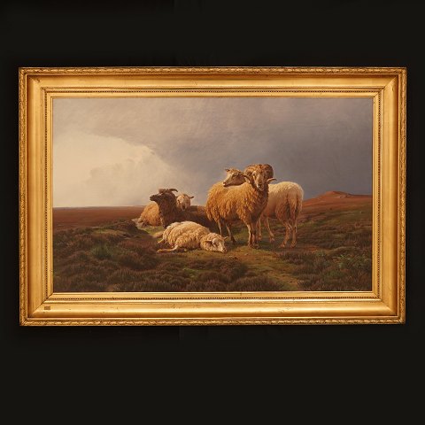 Wilhelm Zillen, 1824-73, sheeps in the field. 
Signed and dated 1866. Oil on canvas. Visible 
size: 61x98cm. With frame: 80x117cm