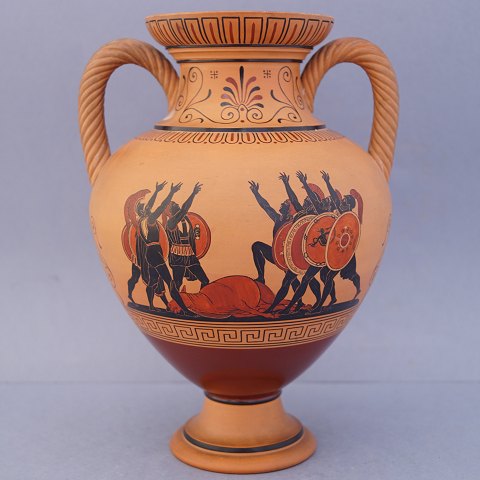P. Ipsen; Amphora vase af terracotta dekoreret med klassisk græsk motiv