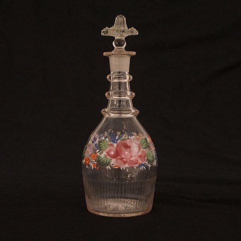 Enamel rose decorated decanter. Made circa 1860. 
H: 28cm