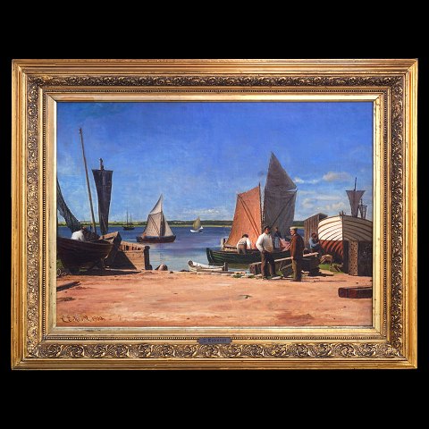 Christian Eckardt, 1832-1914, oil on canvas. 
Fishermen at the harbour. Signed and dated 1900. 
Visible size: 54x74cm. With frame: 75x95cm