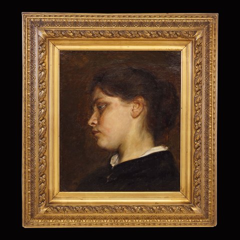 Julius Paulsen, 1860-1940, Öl auf Leinen: 
Frauenporträt. Signiert und datiert 1894. 
Lichtmasse: 36x30cm. Mit Rahmen: 55x49cm