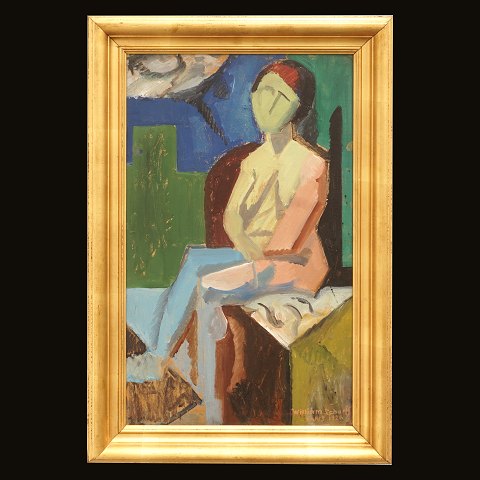 William Scharff, 1886-1959, Öl auf Pappe montiert 
uaf Leinen: Frauenportrait. Signiert und datiert 
Paris 1920. Lichtmase: 62x38cm. Mit Rahmen: 
75x51cm