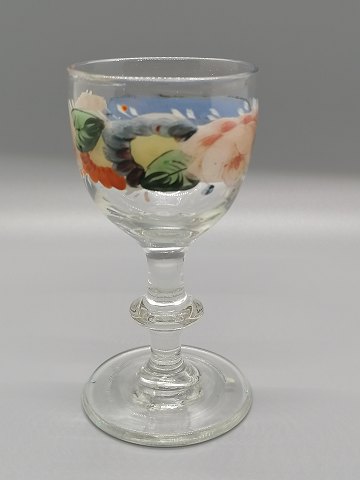 Enamel decorated dram glass with motto field