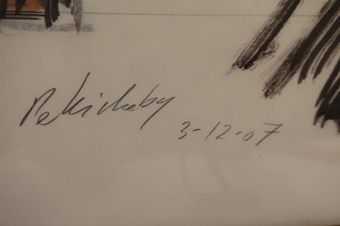 Tryk af idéskitse af Per Kirkeby (1938-2018), - Nyindrammet
"Den tomme grav", dateret 3-12-07
Idéskitse til korvindue i Sct. Marie Kirke, Sønderborg
H: 51cm
B: 35,5cm