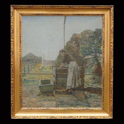 Oluf Høst, 1884-1966, oil on canvas. Landscape 
with a woman from the island Bornholm. Signed and 
dated 1909. Visible size: 85x72cm. With frame: 
104x91cm