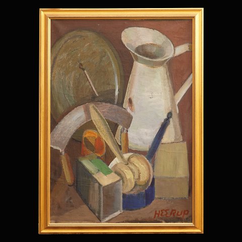 Henry Heerup, 1907-93, oil on canvas. Stillife. 
Signed. Visible size: 105x76cm. With frame: 
116x81cm