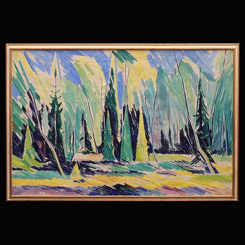 William Scharff, 1886-1959, Denmark, oil on 
canvas. A large forestscape. Signed circa 1935. 
Visible size: 105x159cm. With frame: 115x169cm