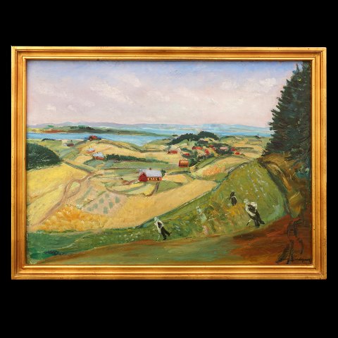 Jens Søndergaard, 1895-1957, Öl auf Leinen. 
Landschaft Nordjütland. Signiert Jens Søndergaard. 
Lichtmasse: 68x93cm. Mit Rahmen: 77x102cm