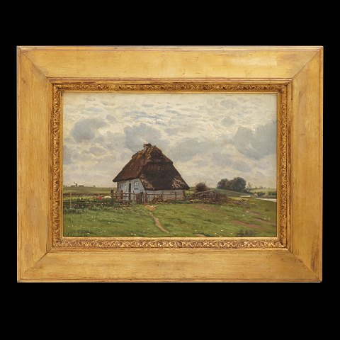 Anton Thorenfeldt, 1839-1907, Öl auf Leinen. "Ein 
Bauernhaus bei Bauelse". Signiert und datiert 
1888. Lichtmasse: 27x40cm. Mit Rahmen: 45x58cm