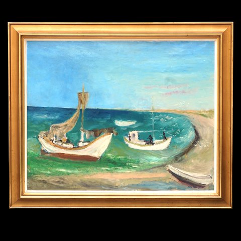 Jens Søndergaard, 1895-1957, oil on canvas. The 
beach at Vorupør. Signed circa 1950. Visible size: 
80x99cm. With frame: 100x119cm
