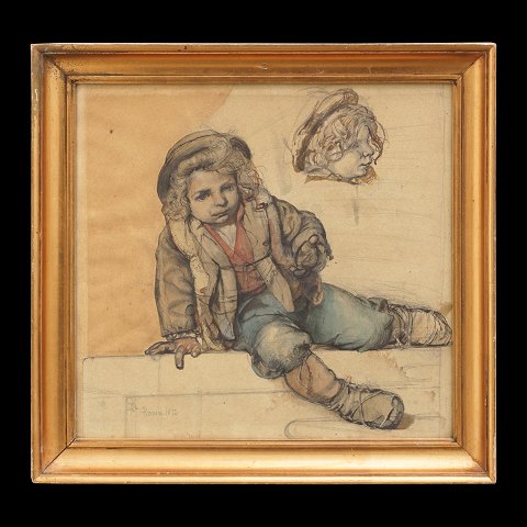 Pietro Krohn, 1840-1905, drawing. Signed and dated 
"Roma 1872". Visible size: 32x33cm. With frame: 
39x40cm