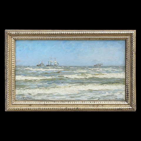 Carl Locher, 1851-1915, shippainting. Oil on 
canvas on plate. Signed "Carl Locher Dronningmølle 
1902". Visible size: 29x52cm. With frame: 39x62cm