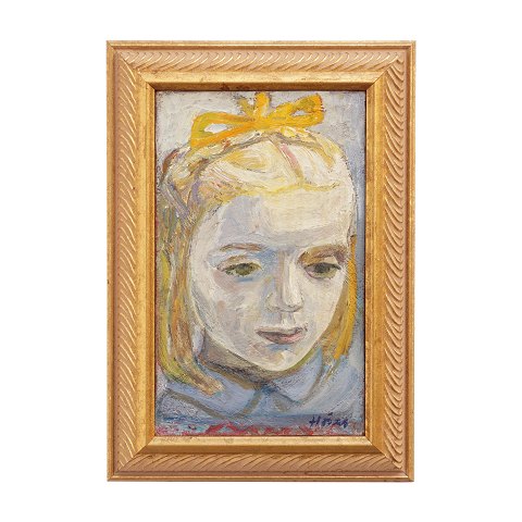 Paul Høm, 1905-94, oil on canvas. Portrait of a 
child. Signed. Visible size: 30x18cm. With frame: 
39x27cm