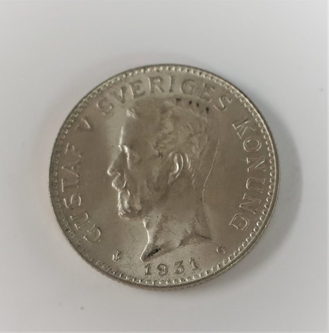 Schweden. Gustaf V. Silber 2 Kronen von 1931. Schöne Münze