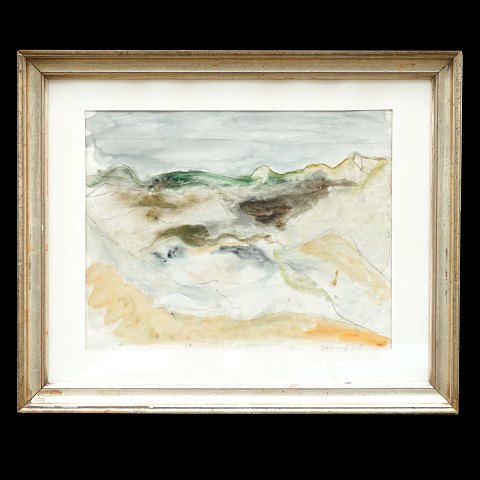 Jens Søndergaard, 1895-1957, watercolor. 
Landscape. Signed and dated 1949. Visible size: 
36x47cm. With frame: 55x67cm