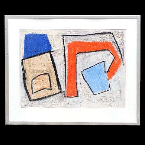 Robert Jacobsen, 1912-93, oil chalk on paper. 
Signed. Visible size: 50x65cm. With frame: 71x84cm