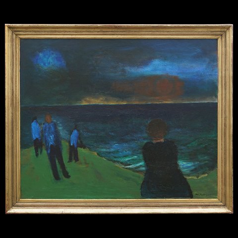 Jens Søndergaard, 1895-1957, oil on canvas: 
"Evening at the ocean". Signed and dated.
Visible size: 100x120cm. With frame: 116x136cm