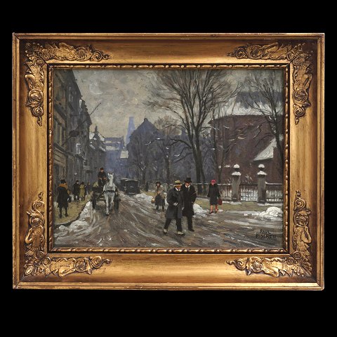 Paul Fischer, 1860-1934, Öl auf Platte. 
Stadtpartie aus Kopenhagen. Signiert. Lichtmasse: 
20x25cm. with frame: 27x32cm