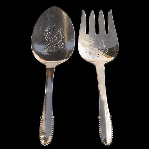 Georg Jensen; Beaded silver cutlery, fish serving set