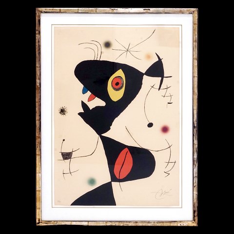 Joan Miró, 1893-1983, Litogaphie in Farben. 
Signiert und nummeriert 48/75. Aus dem Jahre 1973. 
Lichtmasse: 88x61cm. Mit Rahmen: 107x79cm