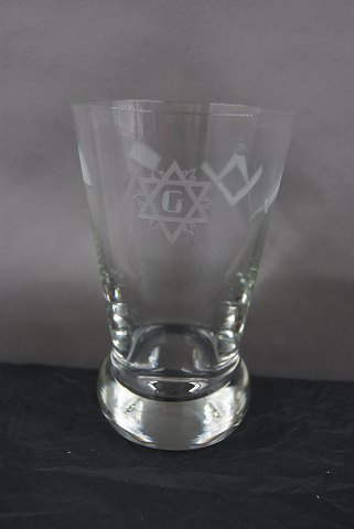Danish freemason glasses, beer glasses engraved with freemason symbols, on a round foot
