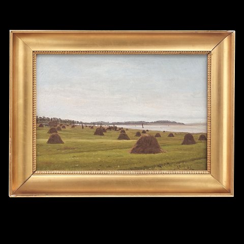 Vilhelm Kyhn, 1819-1903, Landschaft, Öl auf 
Leinen. Signiert und datiert 14/8 1861. 
Lichtmasse: 21x31cm. Mit Rahmen: 30x40cm