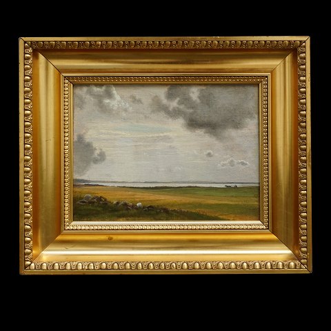 Vilhelm Kyhn, 1819-1903, Öl auf Leinen. 
Sommerlandschaft an einer Förde. Signiert und 
undeutlich datiert. Lichtmasse: 23x30cm. Mit 
Rahmen: 38x45cm