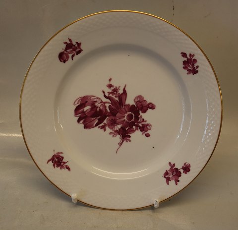 8097-427 Middagstallerkener  25,5 cm Purpur Blomst  Kongelig Dansk Porcelæn 
Flettet med guldkant
