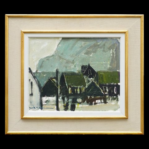Jack Kampmann, 1914-89, oil on canvas. Signed. 
Landscape Faroe Islands. Visible size: 37x45cm. 
With frame: 60x68cm