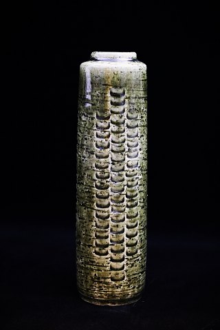 Fin keramik vase med grøn glasur fra Palshus...