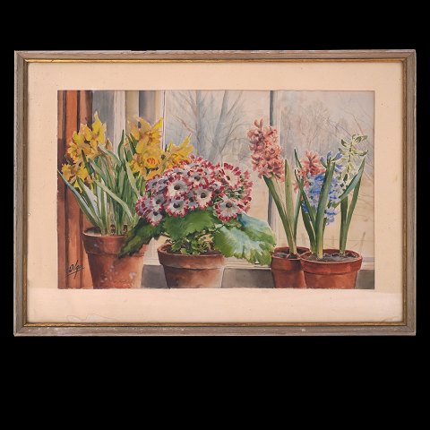 Olga Aleksandrovna, Grand Duchess of Russia, 
1882-1960, watercolor, stillife with flowers.
Signed.
Visible size: 37x56cm. With frame: 52x71cm