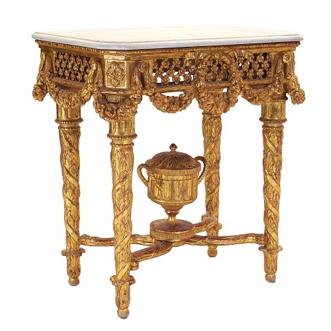 Gilt 18th century Danish Louis XVI marble top 
console table by N. H. Jardin. H: 84cm. Top: 
77x49cm