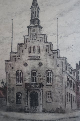 Tryk
Det gamle Rådhus i Sønderborg
Signeret: AMoll..... (utydeligt)
Indrammet