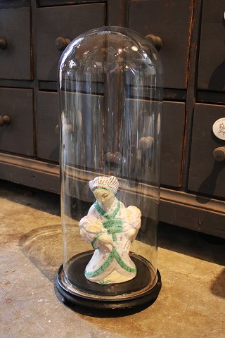 Gammel cylinderformet fransk glas Globe på sort træ bund til udstilling. 
H:53,5cm...