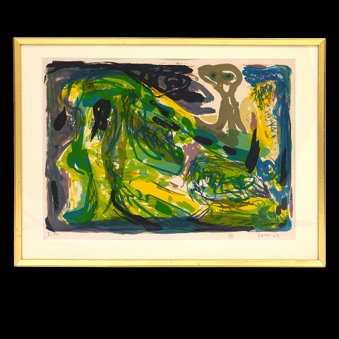 Asger Jorn litografi. Asger Jorn, 1914-73, 
"Søvngængeren", litografi. Kunstnerens eget 
eksemplar sign Jorn E.A. Lysmål: 40x56cm. Med 
ramme: 67x51cm