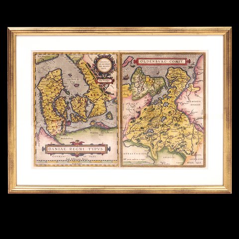 Ortelius Danmarkskort udgivet år 1584. Mål med 
ramme: 50x64cm