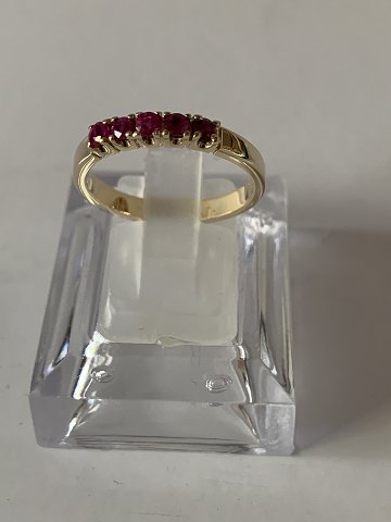 Gold ring in 14 carats, stamped BEE 585, size 57. Rubies