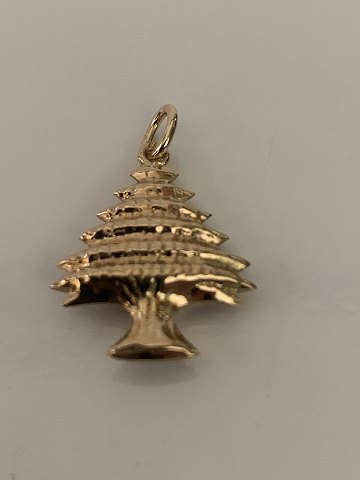 Pendant for necklace, in 14 carat gold, shaped like a Christmas tree.