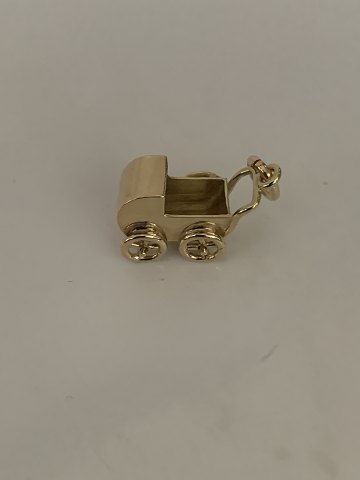 Pendant 14 carat gold, designed as a pram. Classic pendant.